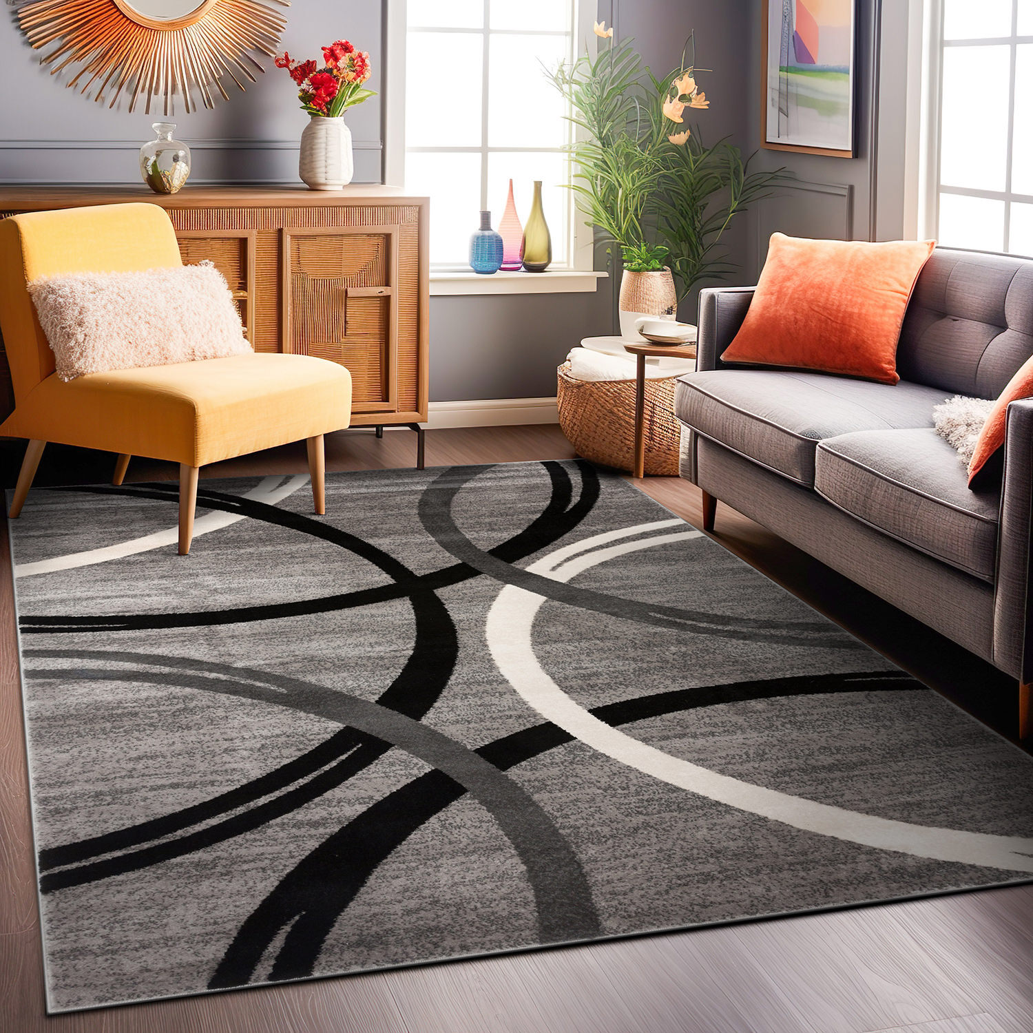 Rugshop Modern Rug Contemporary Area Rugs Wavy Circles Design Abstract Rugs 8×10