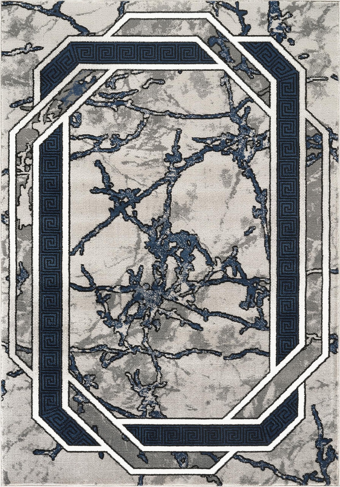 Area Rug Modern 5×7 Navy Grey White Black Marble Soft Contemporary Floor Carp…