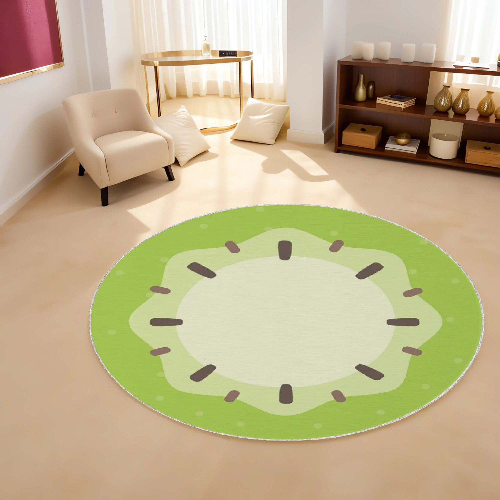 Kiwi Rug, Fruit Rug, Kiwi Round Rug, Kiwi Circle Rug, Circle Rug, Round Rug