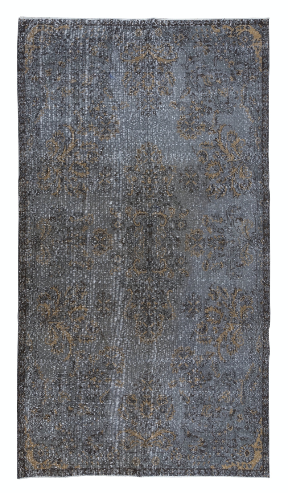 5.6×10 Ft Handmade Room Size Rug, Upcycled Turkish Carpet in Gray & Beige