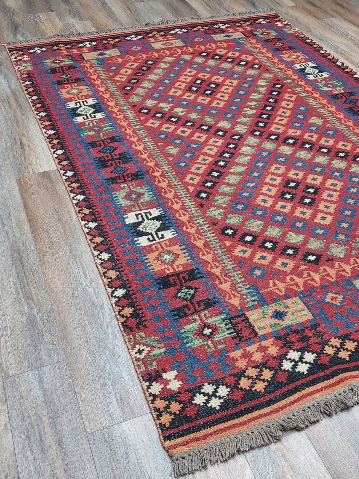 Turkish Vintage Rug,Anatolian HandMade Tribal GeometricKilim Rug, 6×8.9 ft