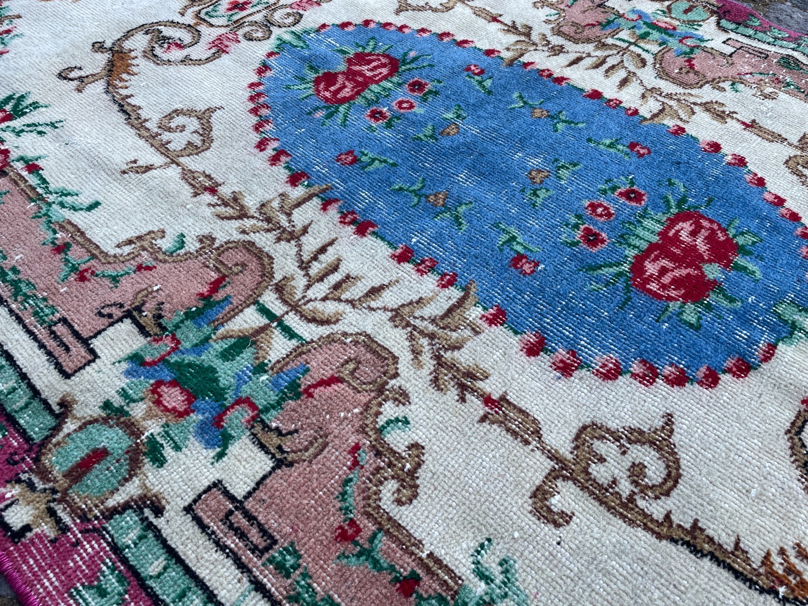 Bohemian Area Rug Handmade Wool Rug Turkish Vintage Traditional Rug 3,7 x 6,8 ft