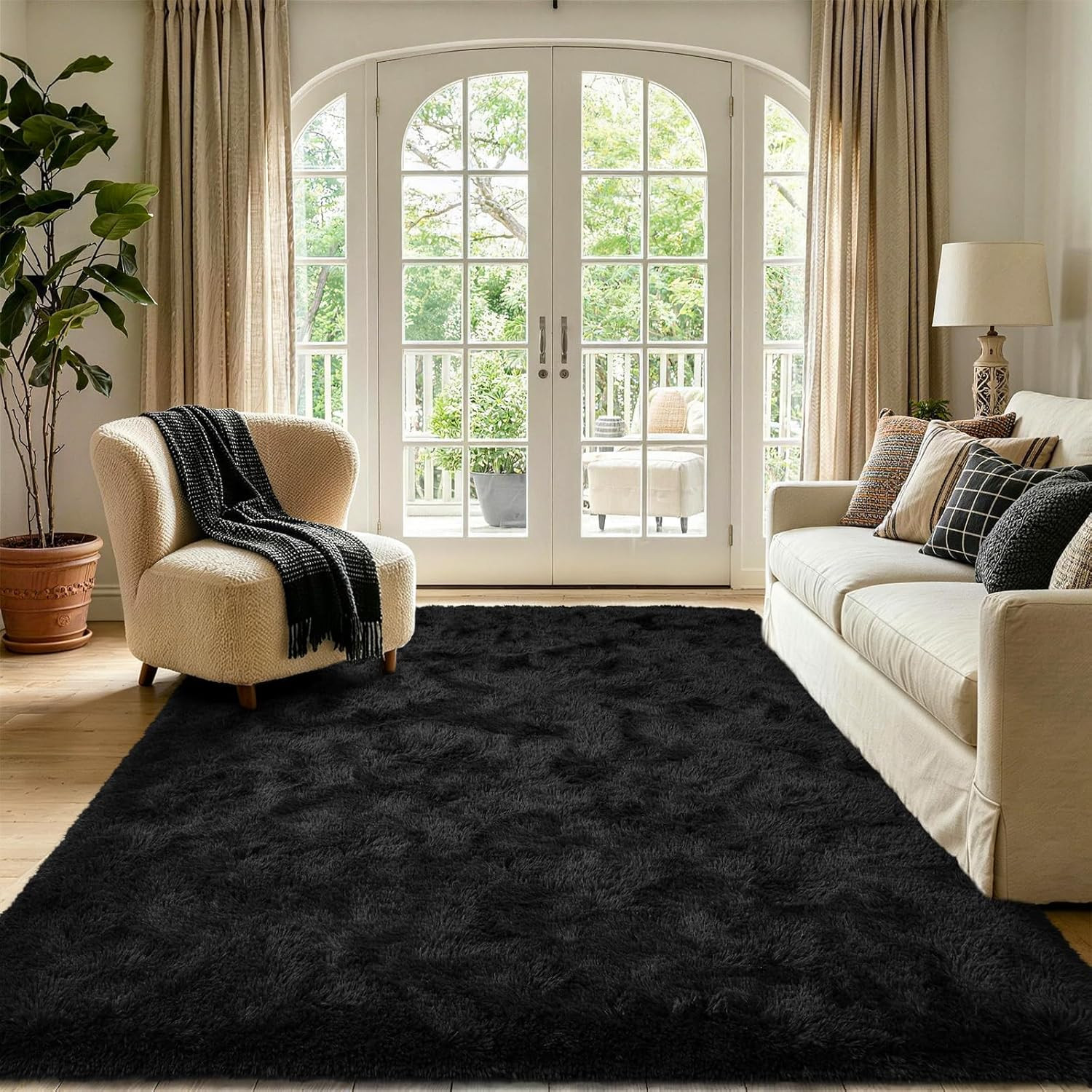 4X6 Black Area Rug for Bedroom Living Room Dining Room, Fluffy Shag Soft Plush F