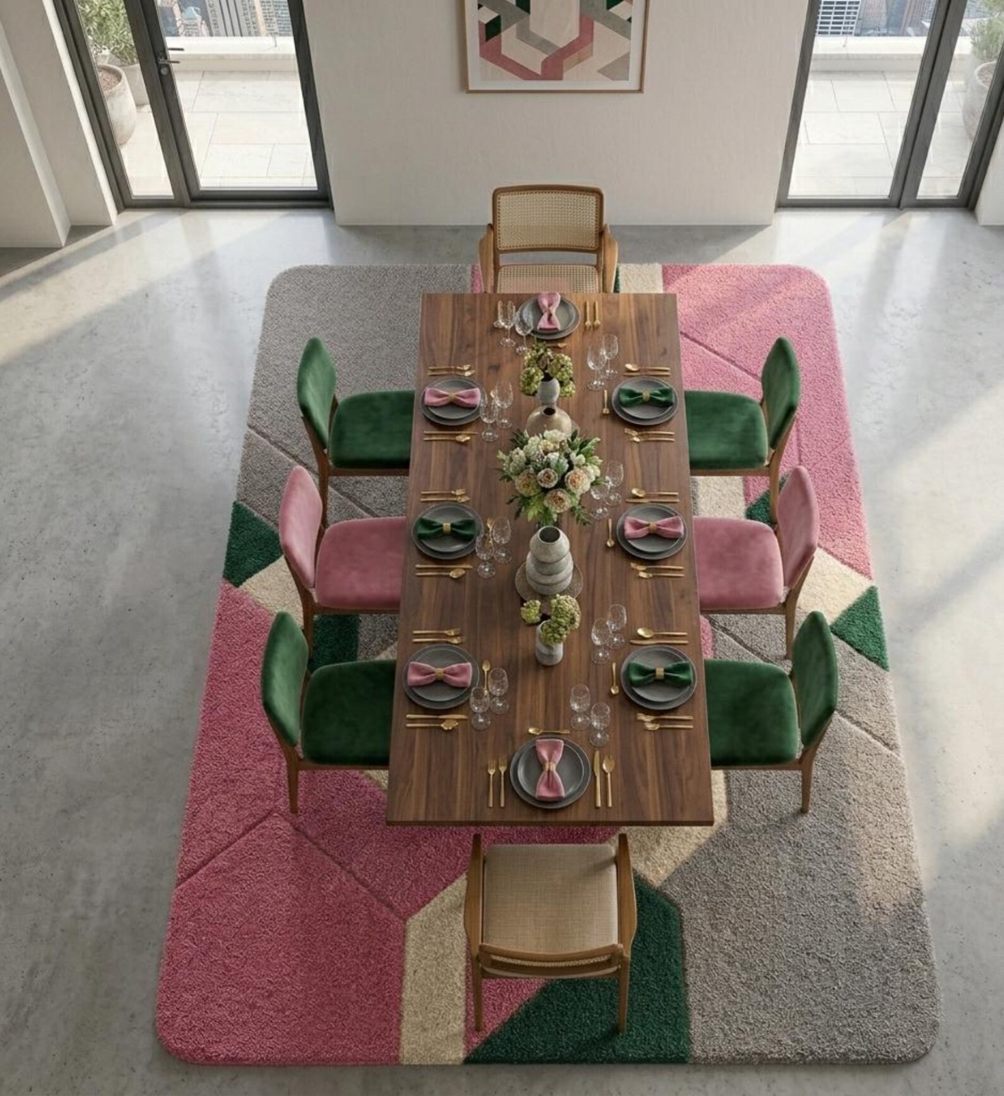 Hand Tufted Wool Rug Pink Green Geometric Abstract 9×12 Modern Living Room Carpe