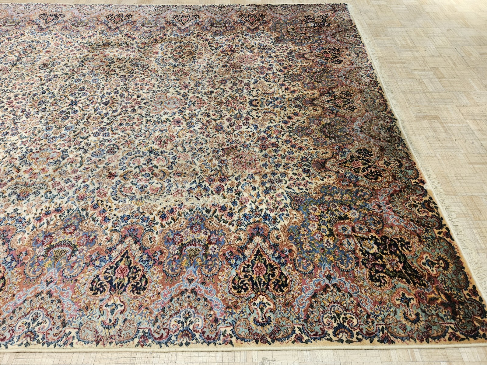10×14 KARASTAN ANTIQUE IVORY FLORAL KIRMAN 700 -759 100% WOOL RUG