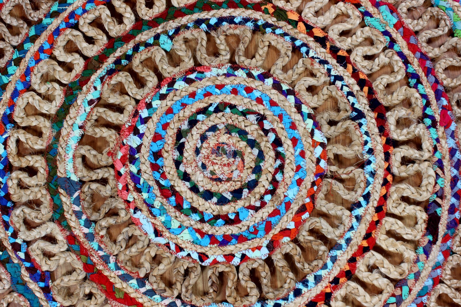 4×4 5×5 Ft Hand Braided Cotton Jute Area Rug India Living Room Beige Round Kilim