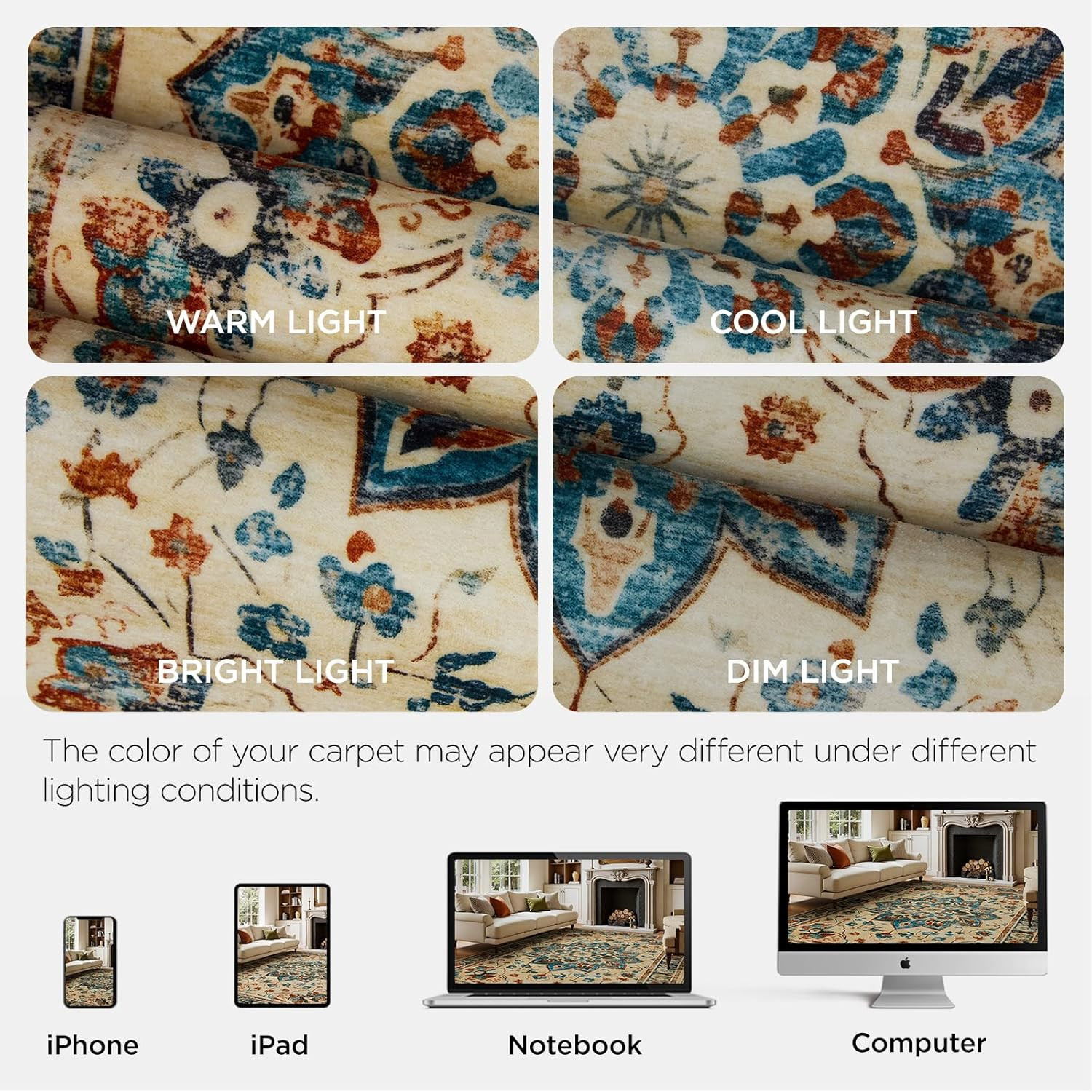 8×10 Vintage Area Rug, Non-Slip, Washable, Pet & Kid Friendly
