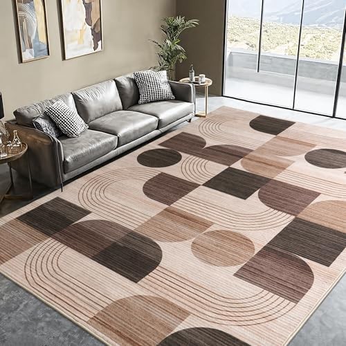 Large Machine Washable 5×7 Area Rug, Soft Modern Geometric 5×7 Feet Brown