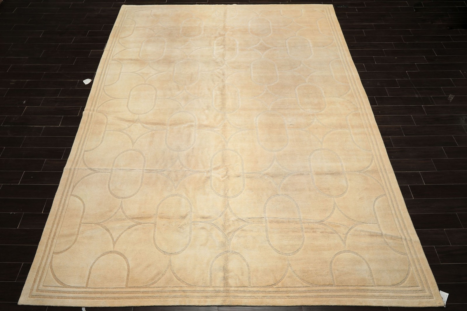 9’10”x13’10” Tibetano Hand Knotted Wool & Linen Art Deco loop n cut pile Rug