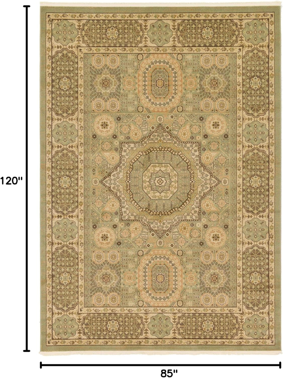 Bohemian Vintage Medallion Area Rug 7′ x 10′ Light Green/Tan
