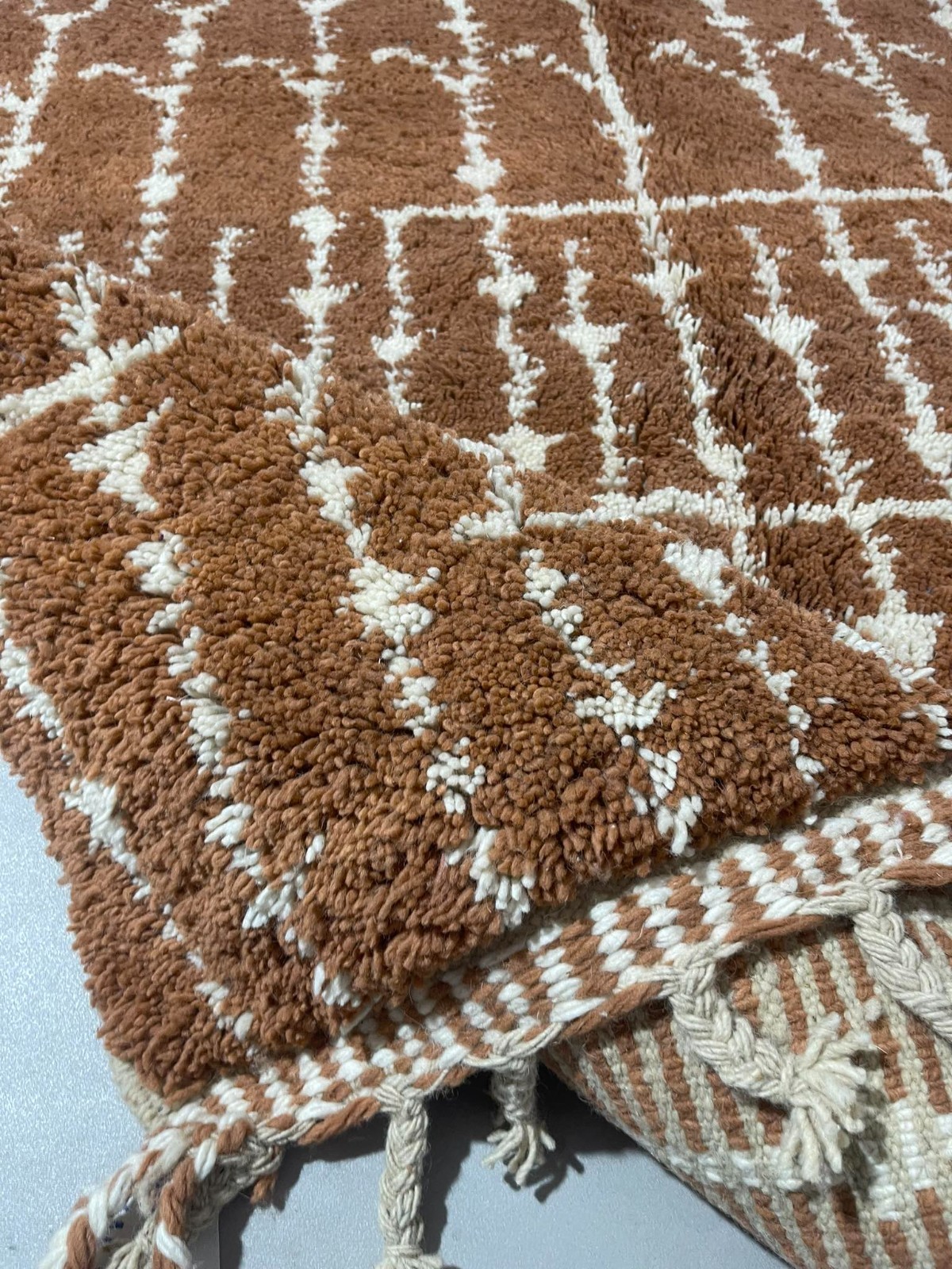 Moroccan 5.7x8ft Rug Boujaad Brown Handmade Berber Geometric Boho wool art Rug