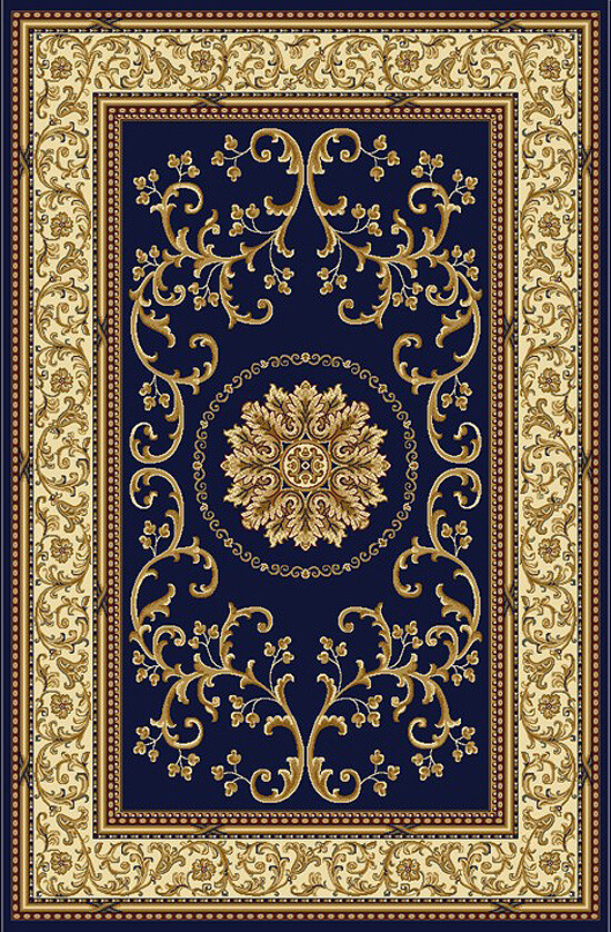 Blue Scrolls Vines Bordered Medallion Runner 1419 – Aprx 2′ 2″ x 8′