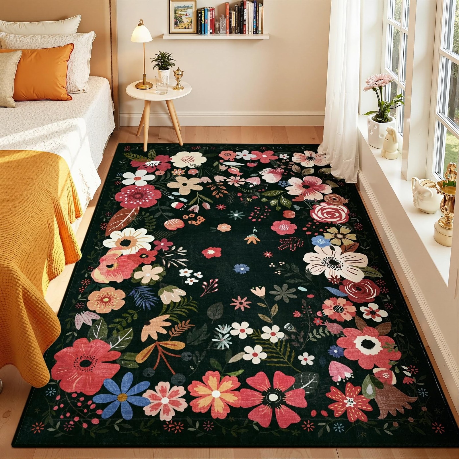 Vasofe 3×5 Washable Non Slip Low Pile Area Rug Black