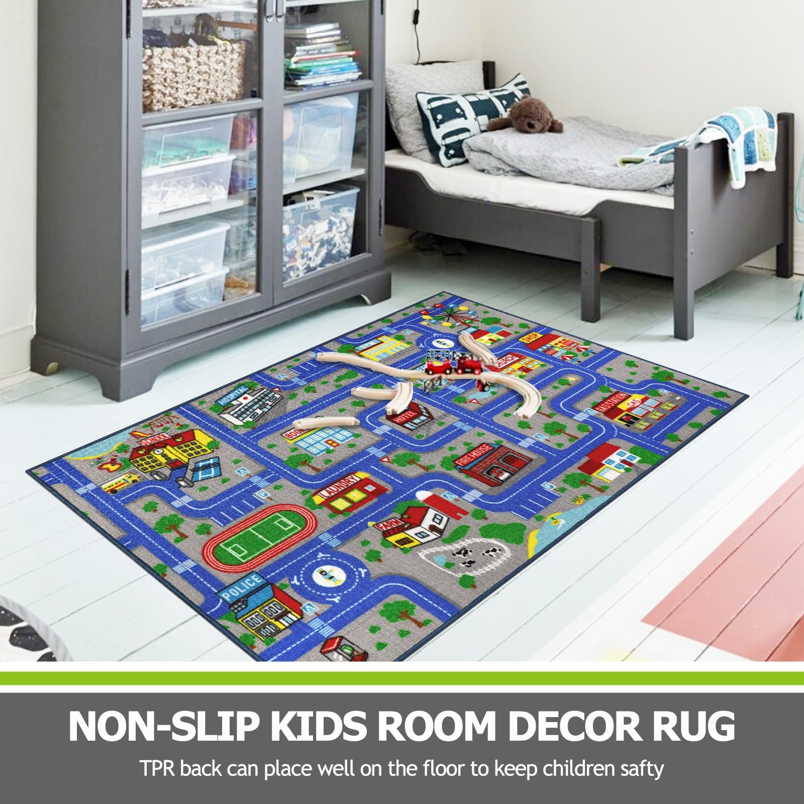 Blue Car Road Kid Rug Carpet Playmat for Playoom Traffic Road Kids Play Mat f