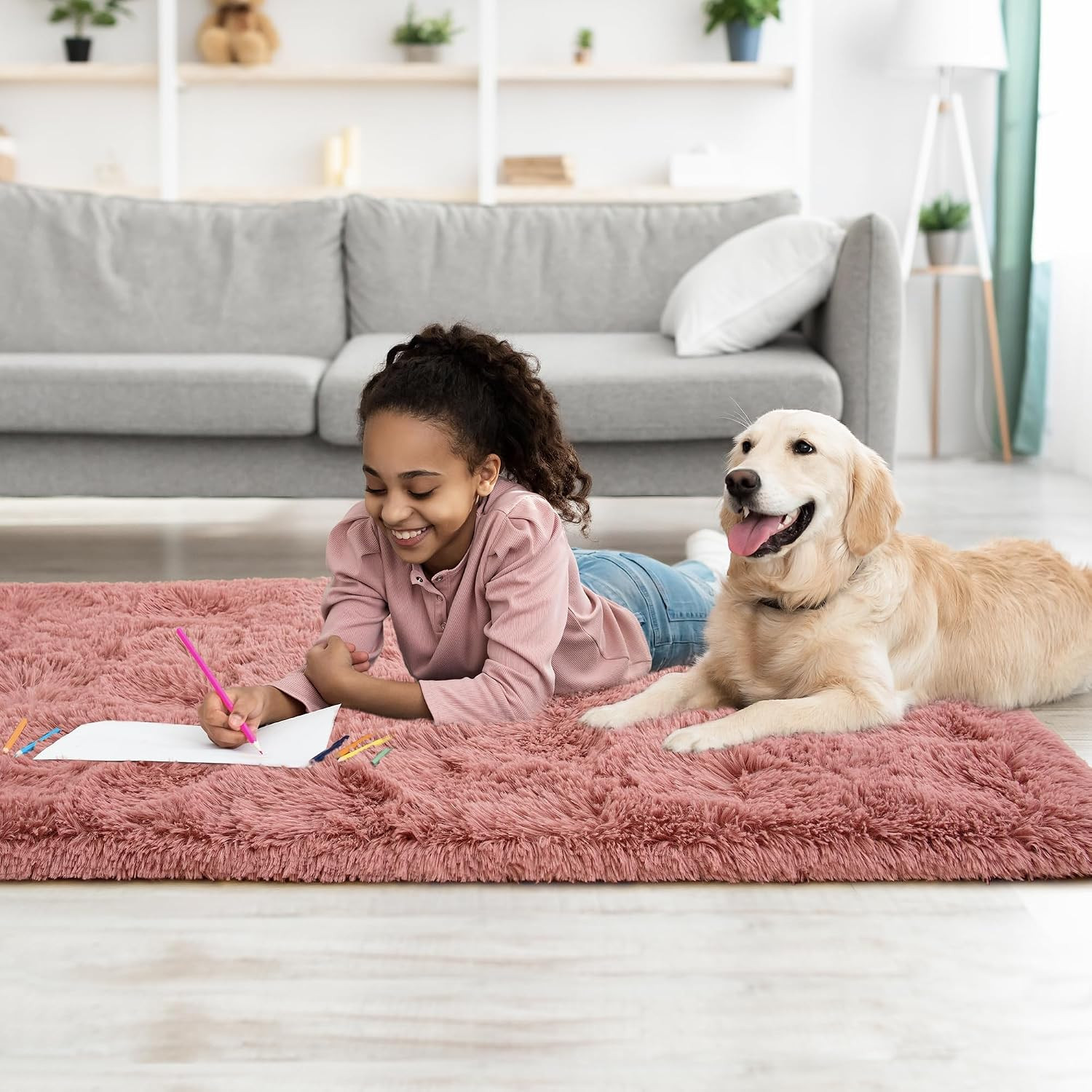 Tepook Soft Runner Rugs for Bedroom 2×6 ft with Rubber Backing, Blush Fluffy Rug
