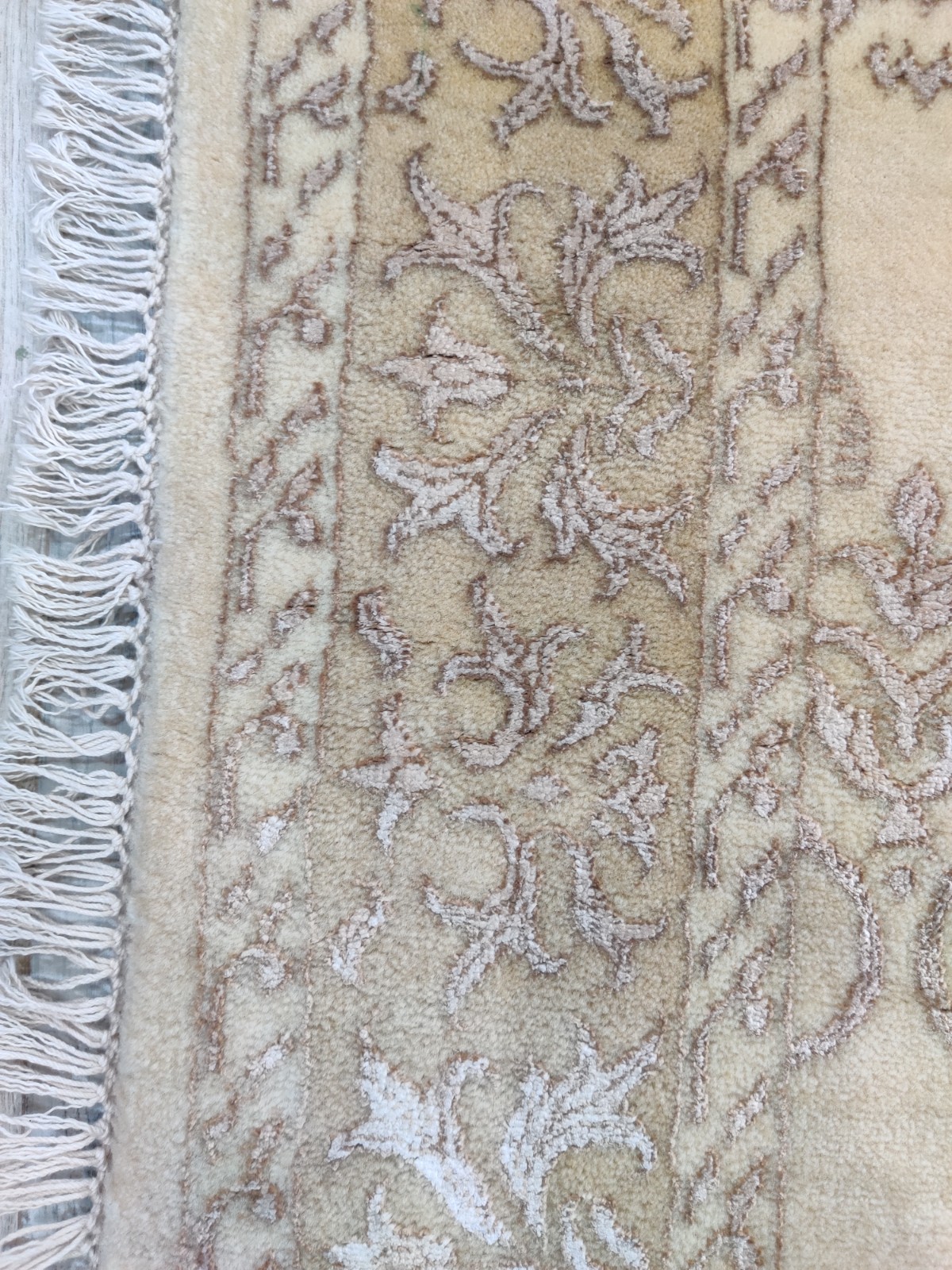 Damask Cream Gold 3 x 5 Hand Knotted Wool Rug for Bedroom 90×160 cm Oval Carpet