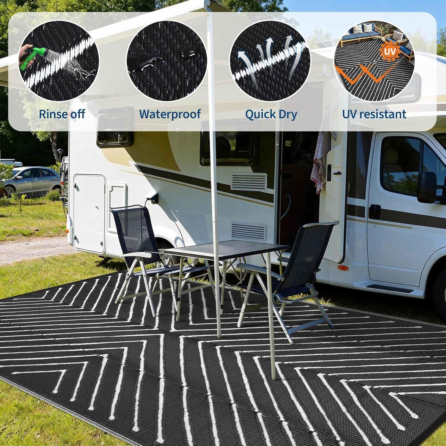 6X9 Reversible Outdoor Rug for Patio, Waterproof Portable Camping RV Mat, Stripe