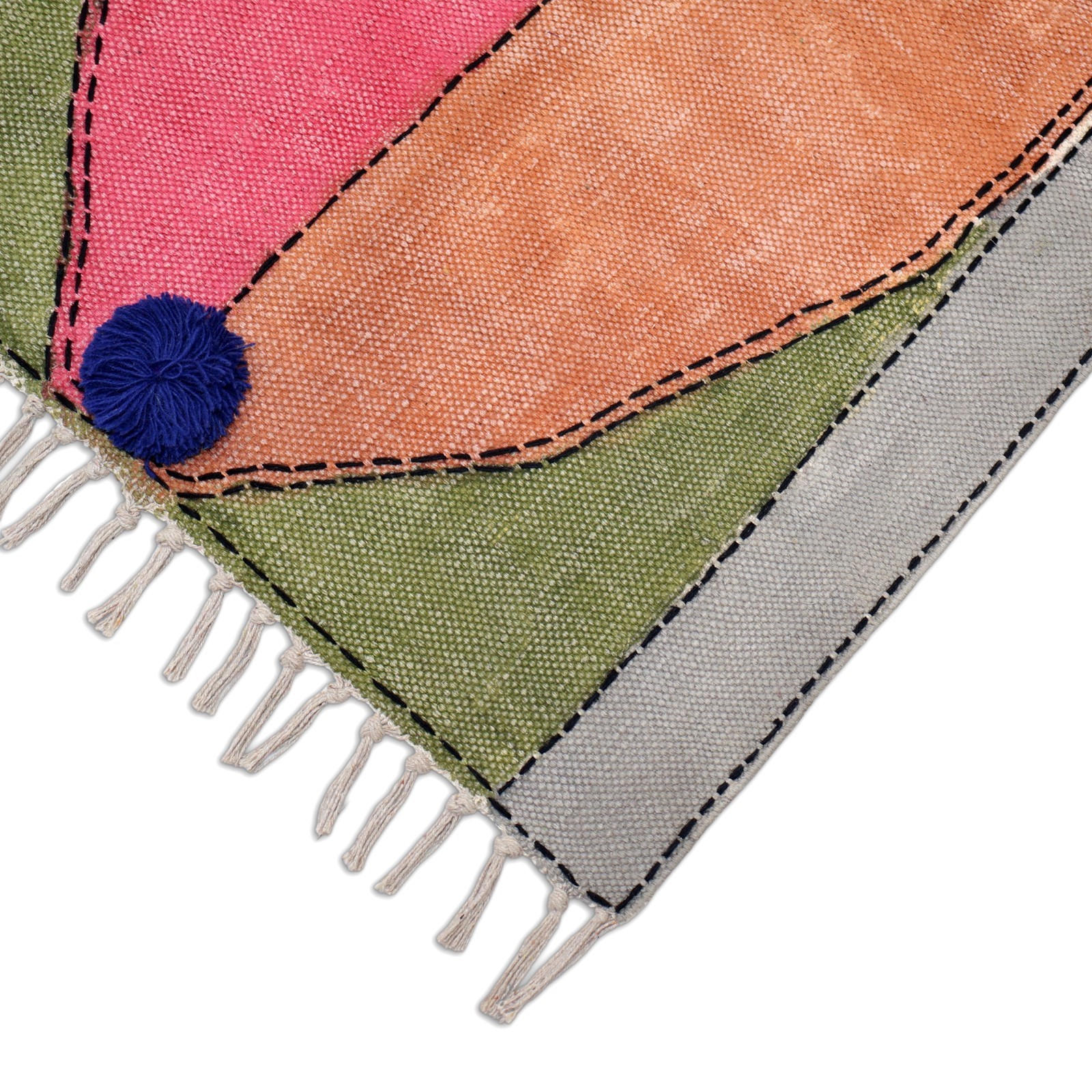 Handmade Kantha Cotton Rug Geometric Modern Rug Hand Embroidered Kantha Rug