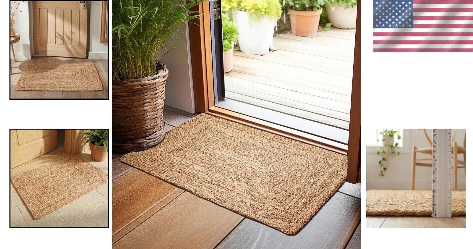 Handmade Reversible Jute Rug 2’x3′ – Aqua Blue Plaid for Coastal & Farmhouse
