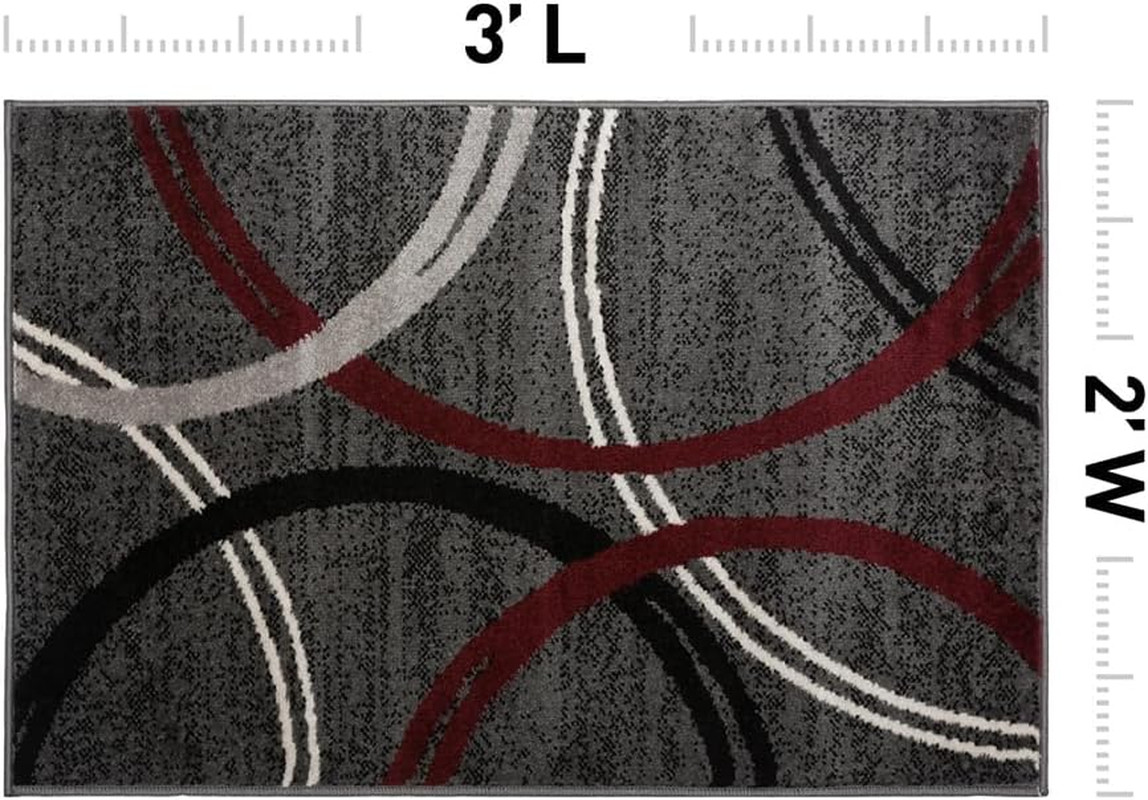 Modern Wavy Circles Design Non-Shedding Accent Rug, Carpet for Entryway or Bathr