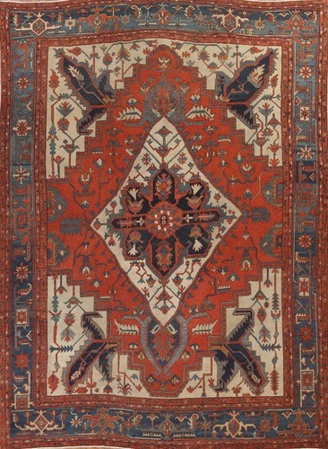 Antique Heriz Serapi Hand-Knotted Wool Area Rug Vegetable Dye Oriental