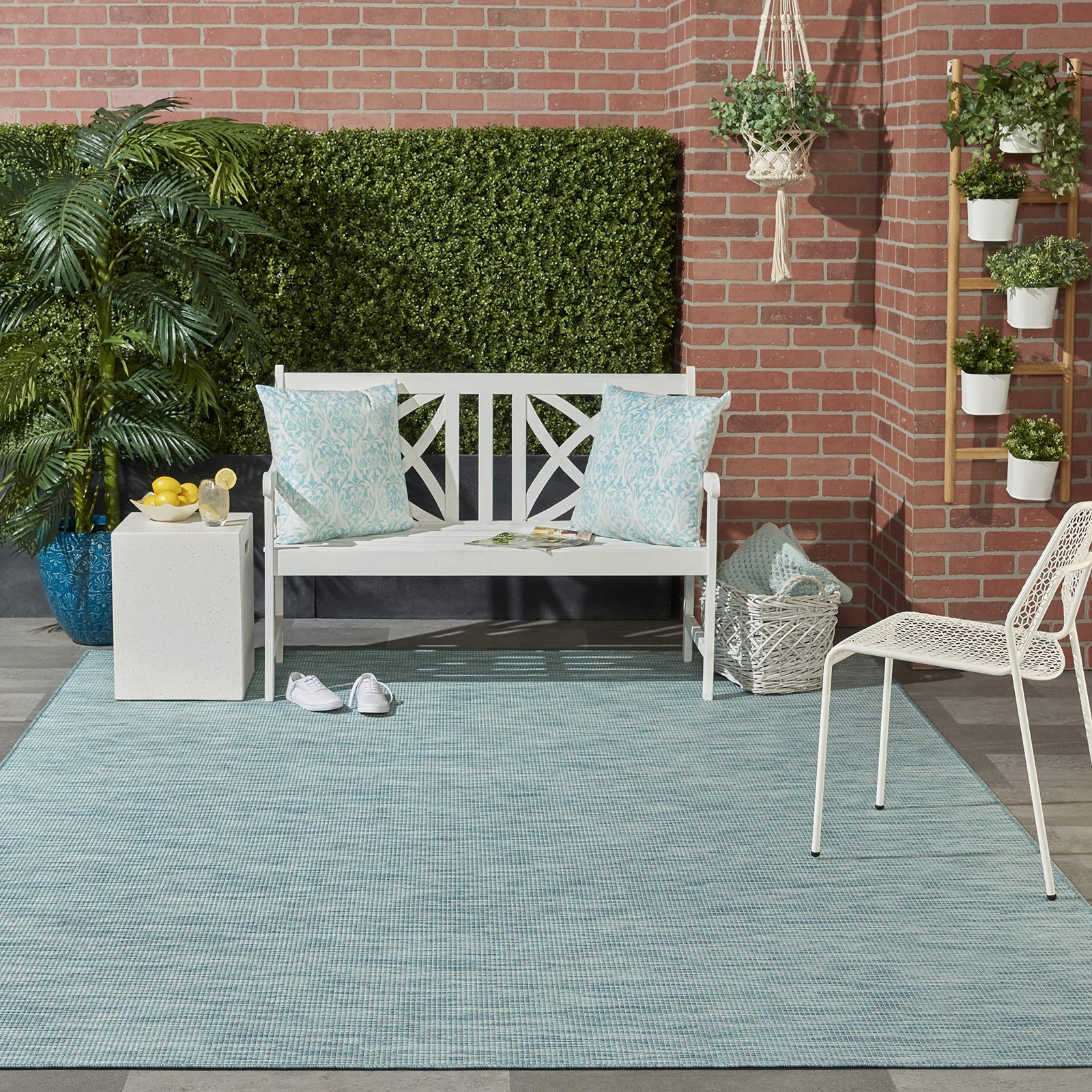 Aqua 4X6 Rectangular Outdoor Rug Durable Flatweave Lightweight Easy Clean