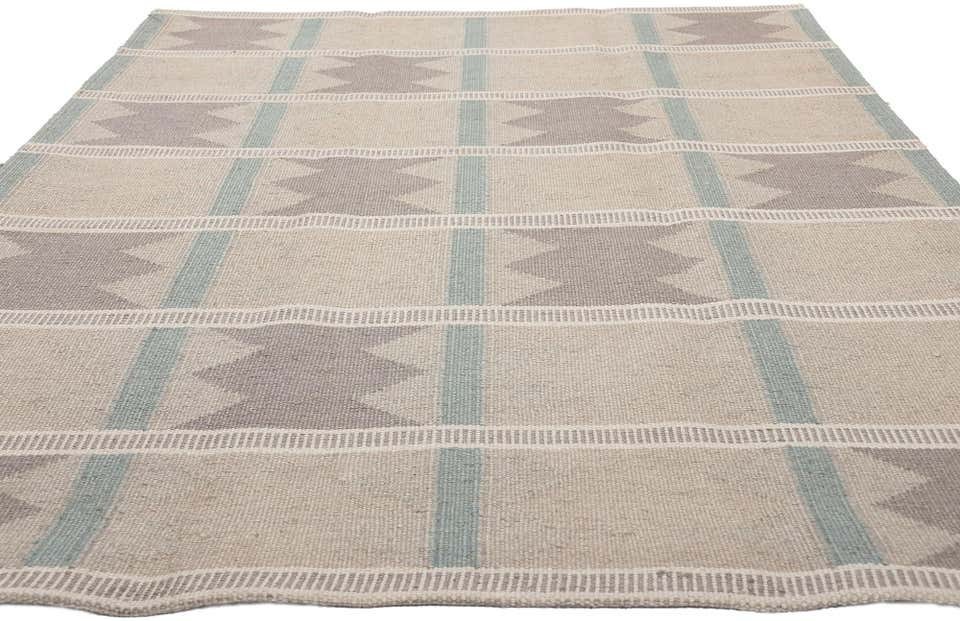Antique Scandinavian Swedish Kilim Tile Handmade Flat weave Boho Large Area Rug