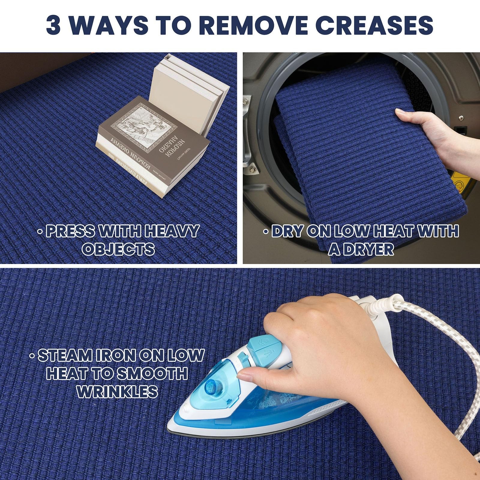 EARTHALL Woven Runner Rug 2×8 Ft Royal Blue/Navy Cotton Non Slip Rubber Backed
