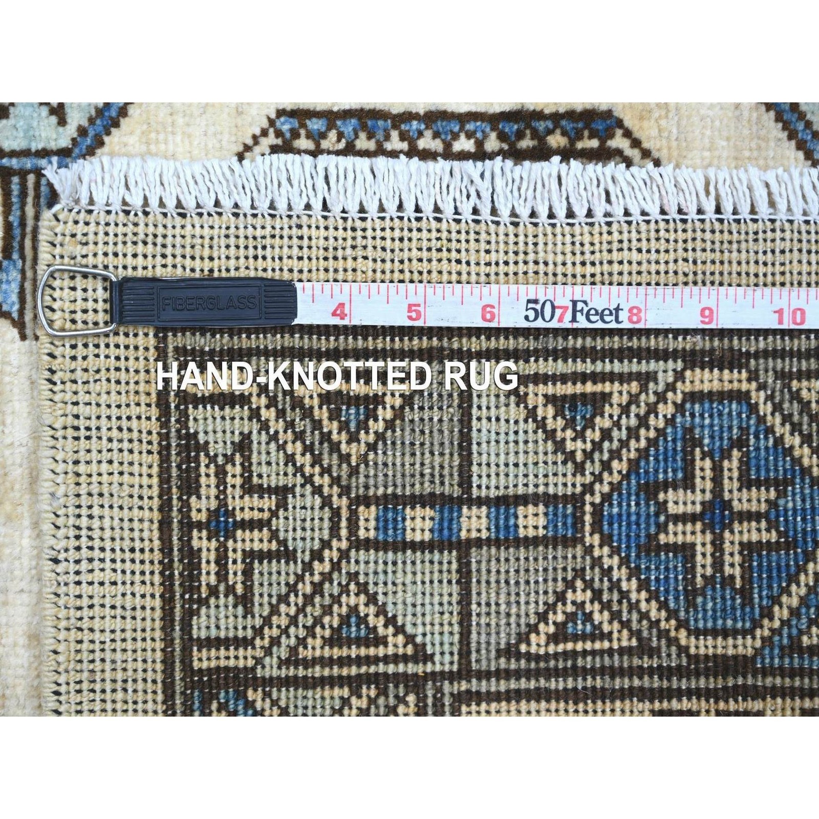 2’7″x11’8″ Ivory Afghan Ersari Elephant Feet Design Hand Knotted Wool Runner Rug