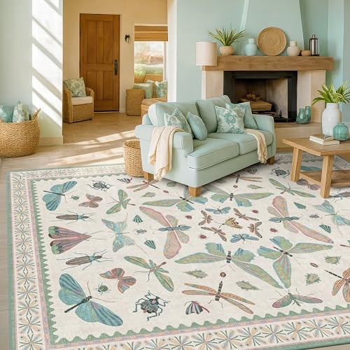 Green and Blue Rugs for Bedroom – Washable 6×8 Area Rug for Living Room,