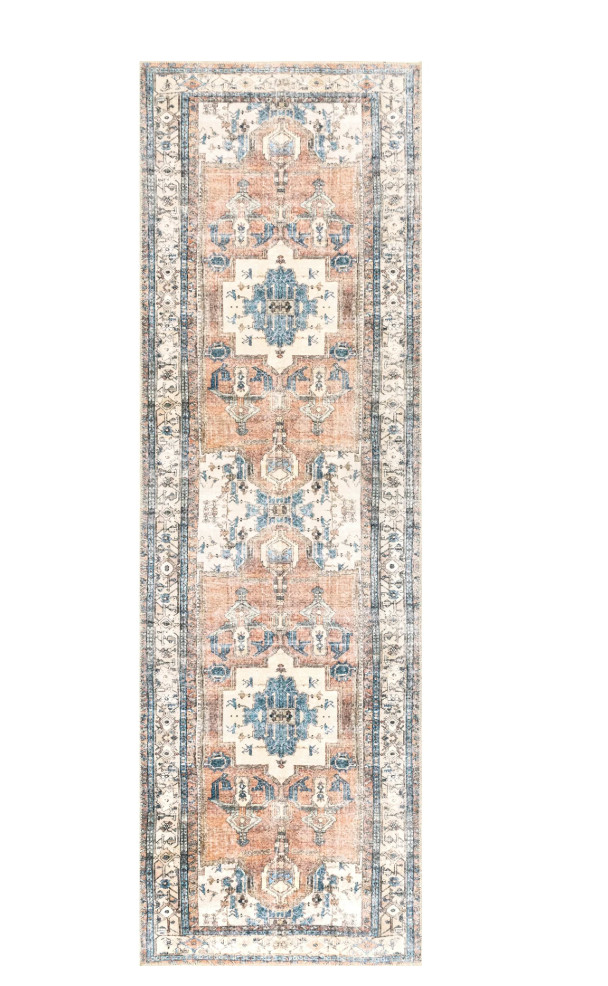 Eleanor Machine Washable Distressed Medallion Ultra Thin Runner Rug, 2′ 6″ x 6′