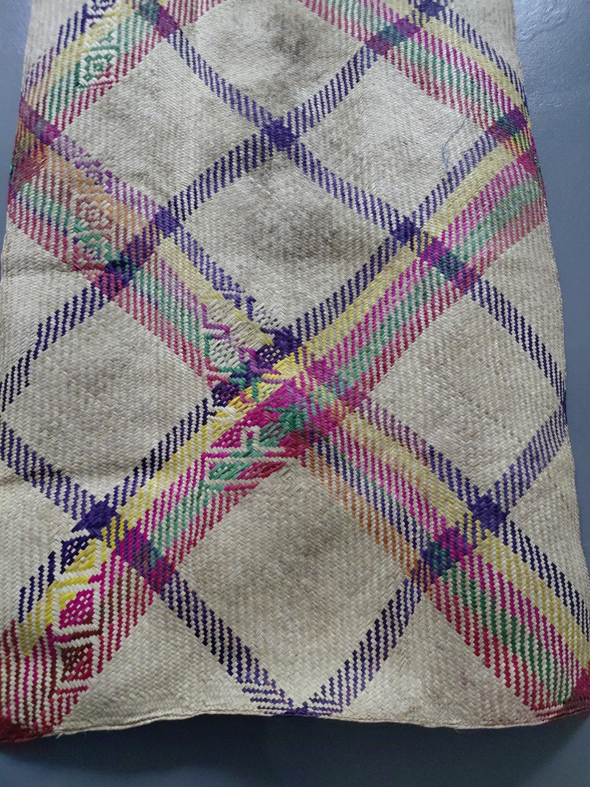 Straw Rug Handwoven Palm Organic Mat Bed Roll Bright Weave Vintage 32X64 Boho