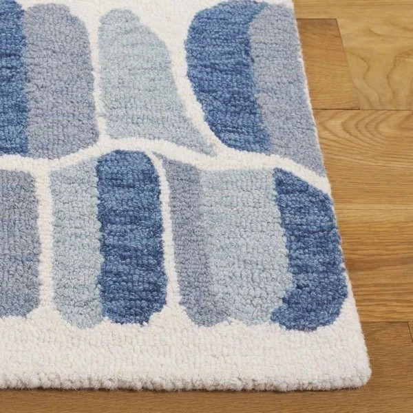 100% Wool Hand Tufted Custom Rug Blue Abstract Modern
