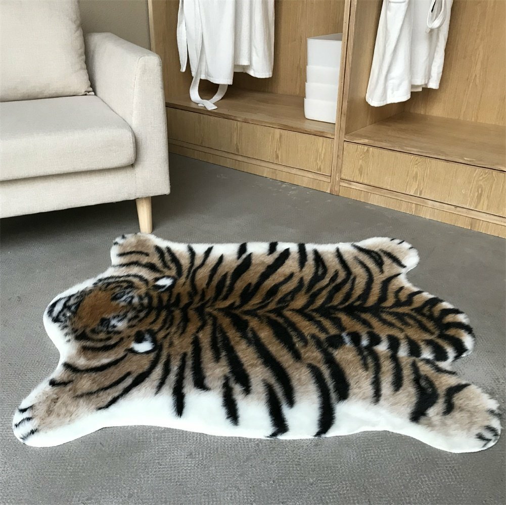 Tiger Print Rug Faux Animal Cow Hide Cute Floor Mat Non Slip Carpet 85x110CM