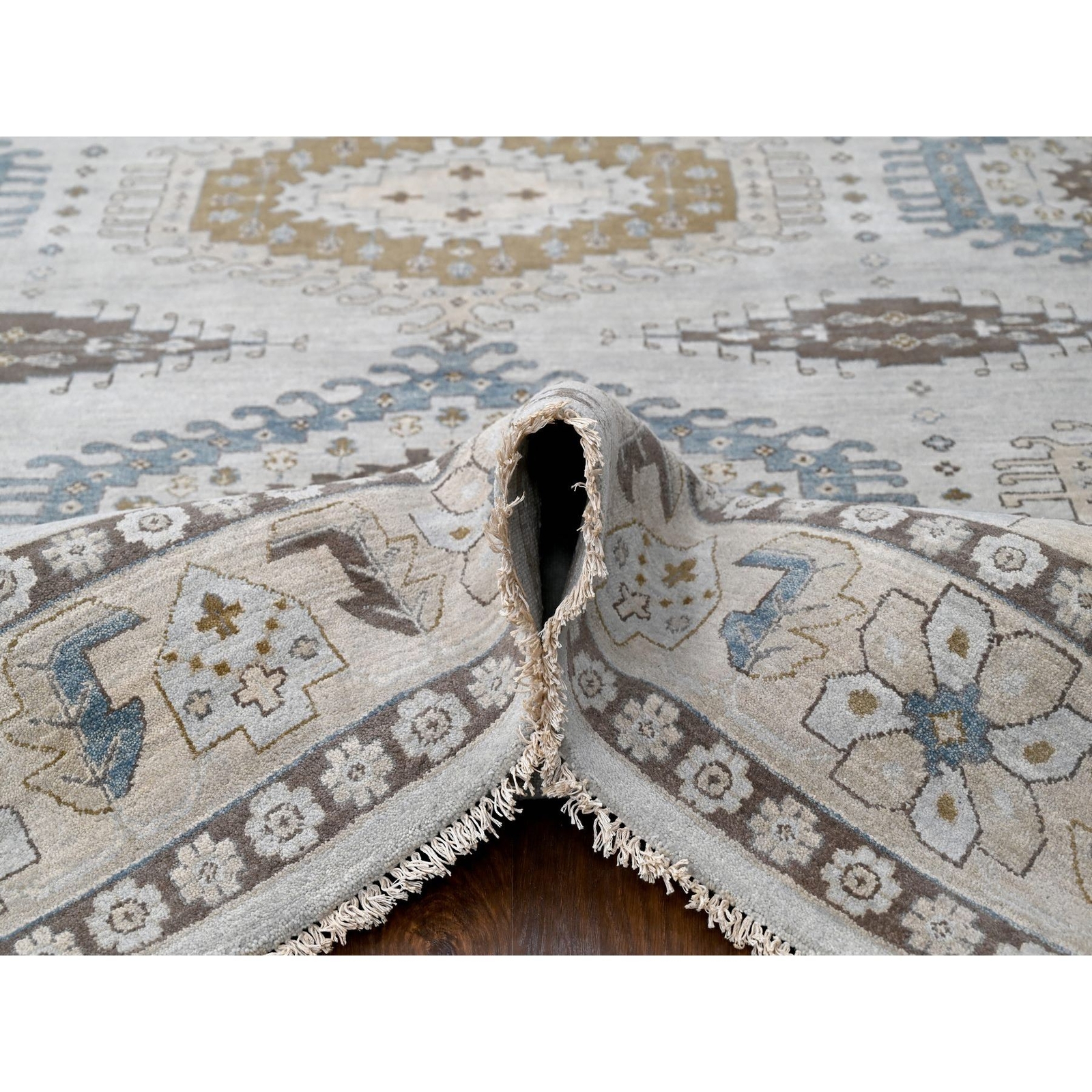 9’1″x12′ Gray Farsian Village Geometric Medallions Wool Hand Knotted Rug R84760