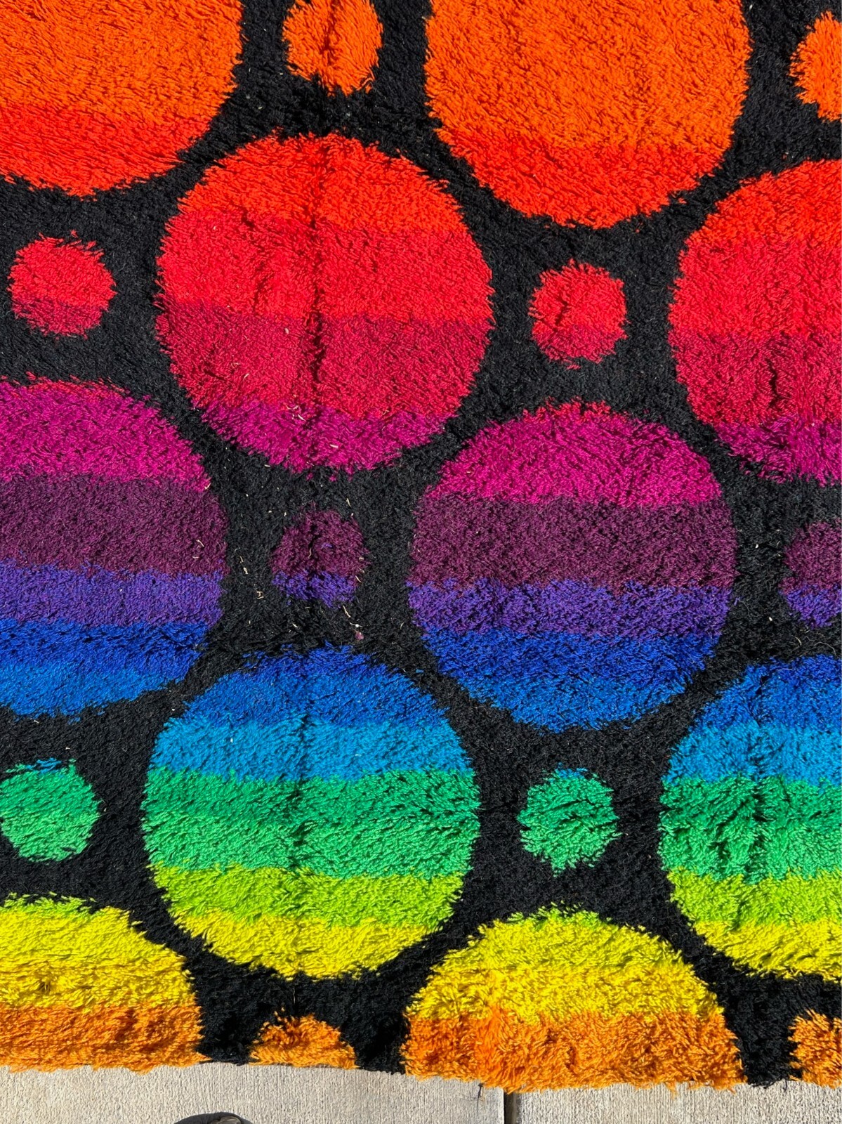 60’s HOJER EKSPORT WILTON Mid Century Modern UNUSED LGBT Circles Danish Rya rug