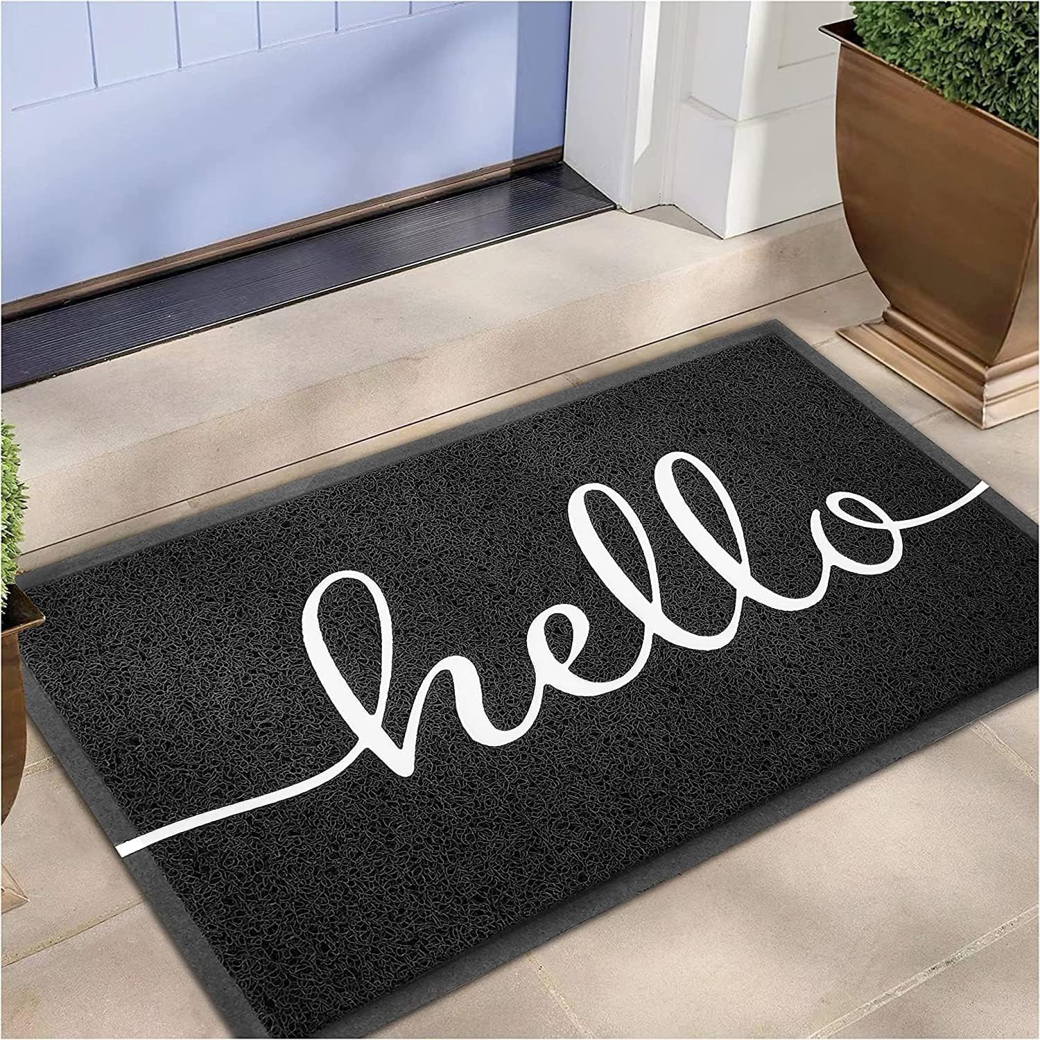 Hello Doormat 30×17.5 Inch Durable Non Slip Ultra Absorb Easy Clean Black