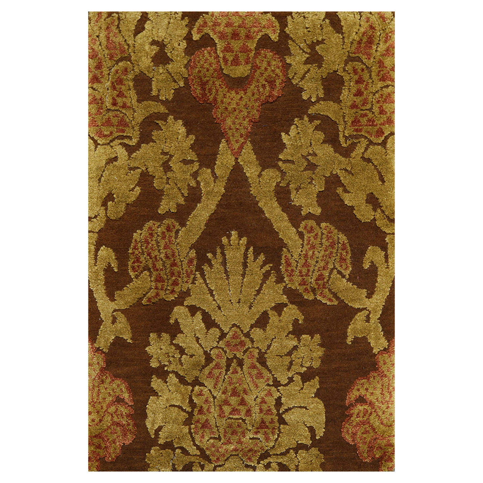 2′ x 3′ Hand Knotted Wool & Silk Baroque High Low pile Tibetan Area Rug Brown2x3