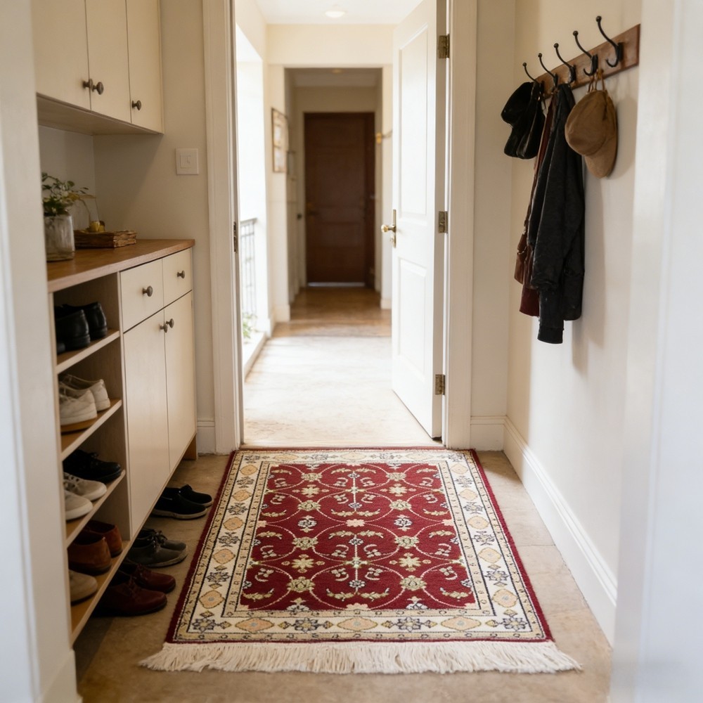 2x3ft Red Silk Doorway Area Rug Handwoven Oriental All Over Entrance Carpet 109C