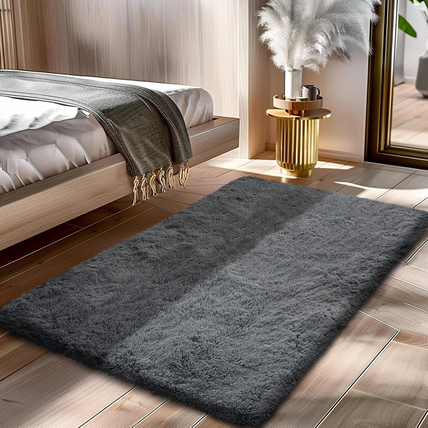 Grey 2X4 Area Rugs for Bedroom, Fluffy Shag Rug Small Rug Bedroom Carpet