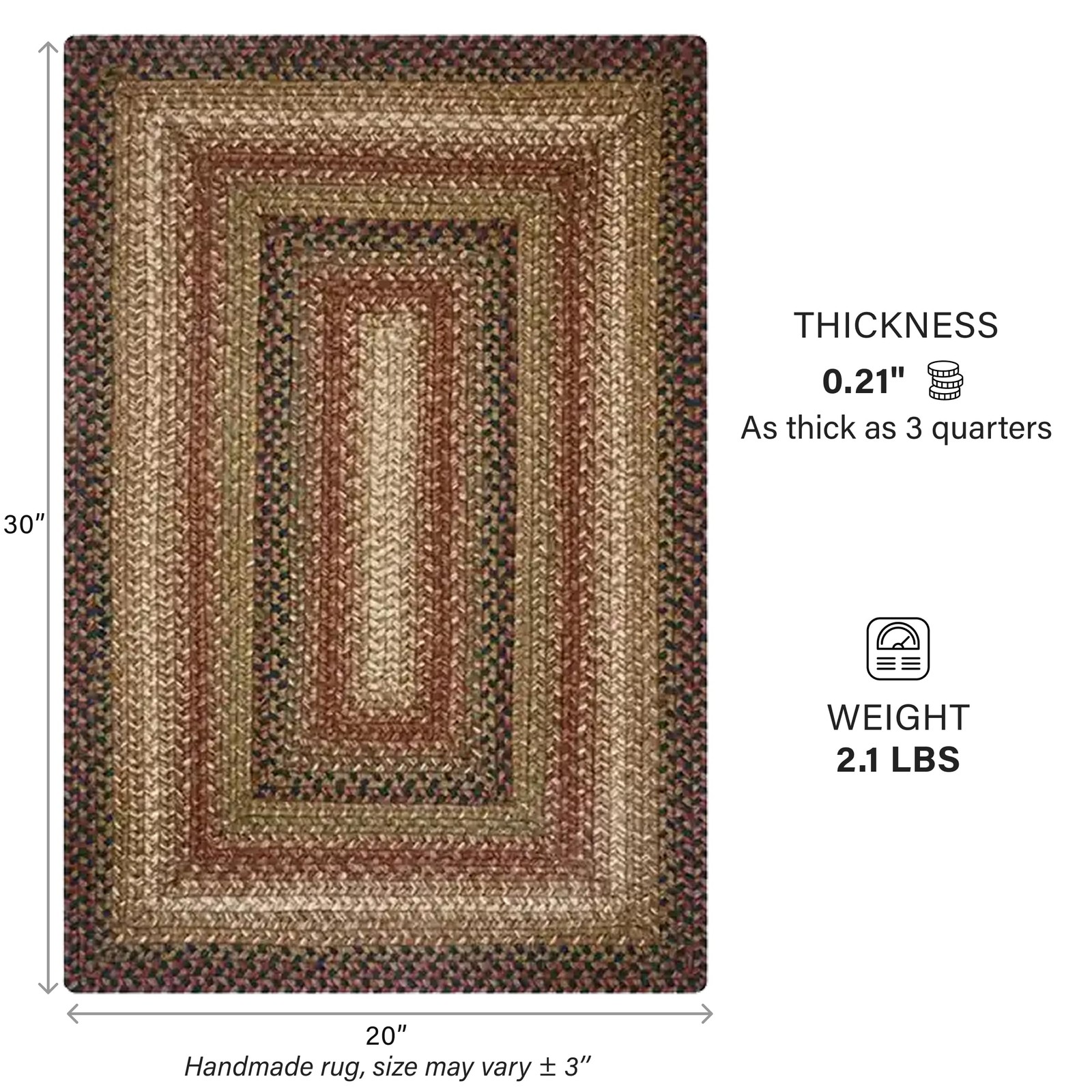 Homespice 20×30” Brown Rectangular Braided Rug. Gingerbread Brown Jute Rug. Uses