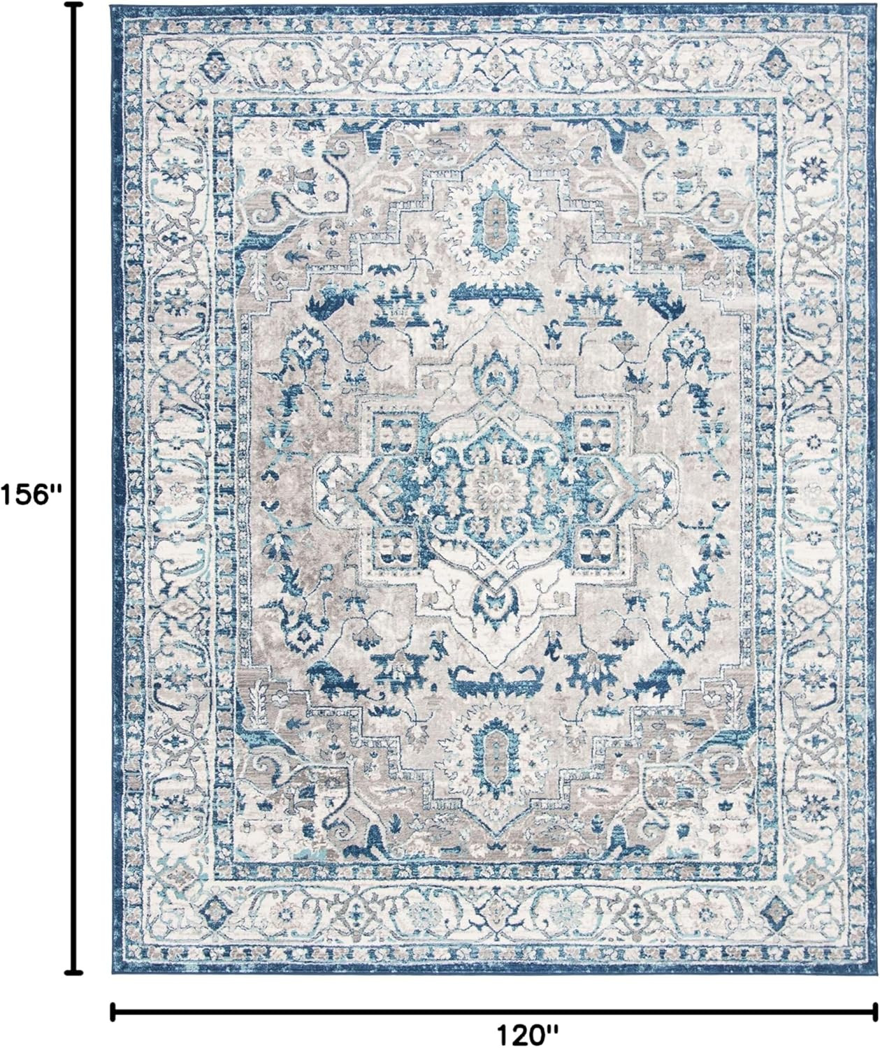Brentwood Medallion Area Rug 10′ x 13′ Light Grey & Blue, Easy Care