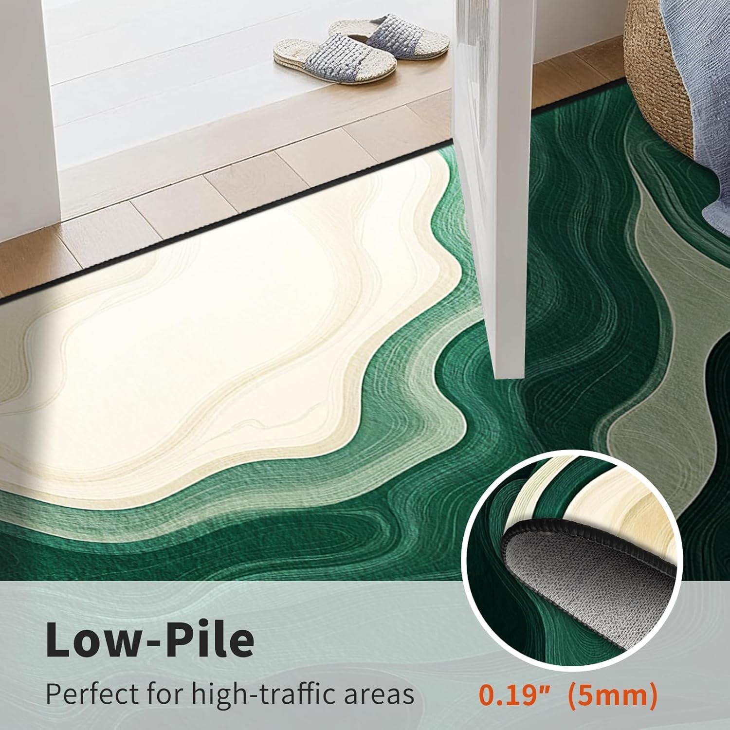 Green Washable Entryway Rug 2×3, Abstract Marble Accent Rugs, Non Slip Small …