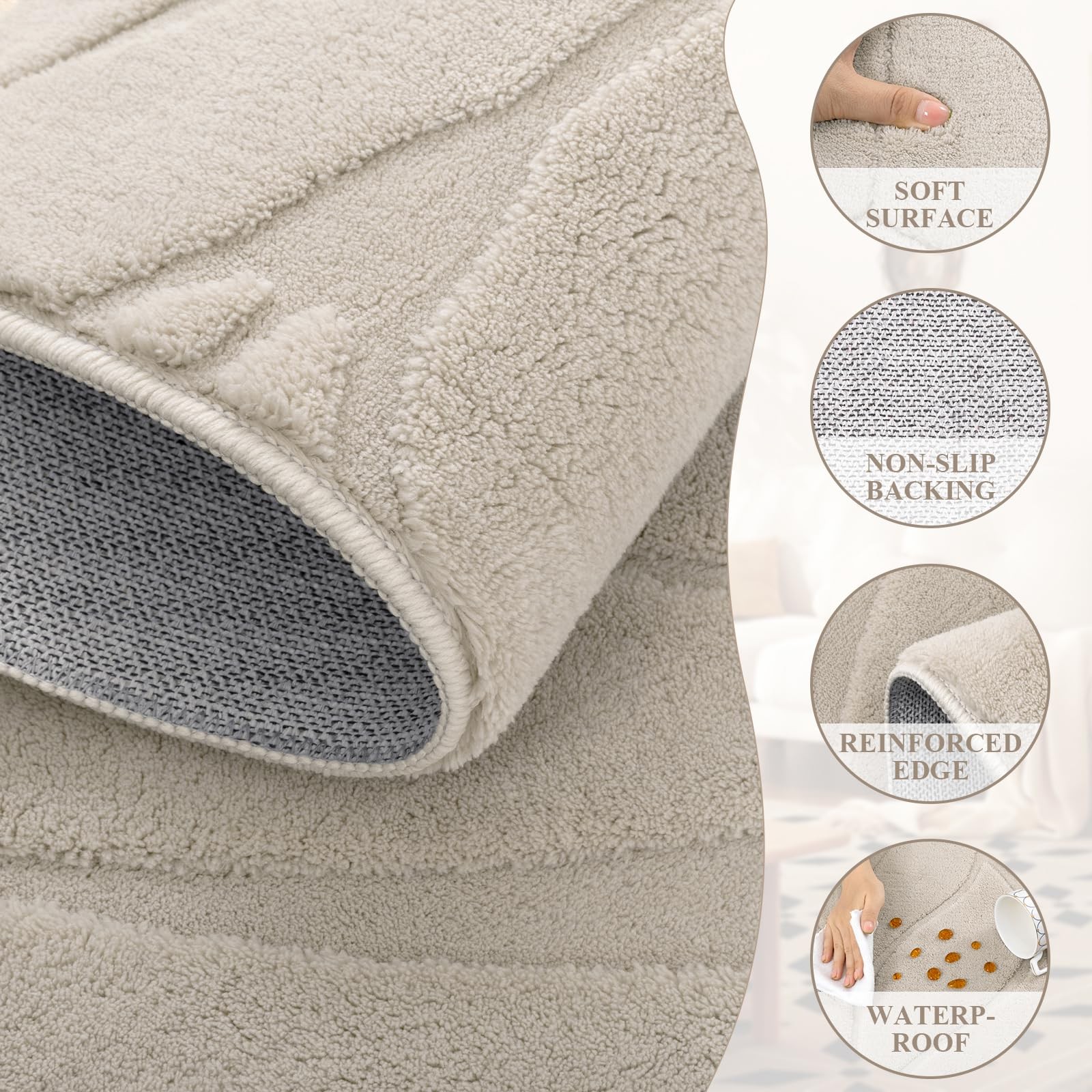 Soft Area Rug 8×10, Washable Non Slip Beige, 0.2-0.4in Pile Height – Non-Slip