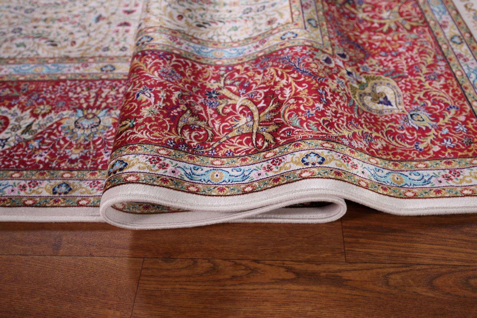 90% Silk Floral Ivory/ Burgundy Traditional Turkish Rug Oriental Carpet 5’x8′