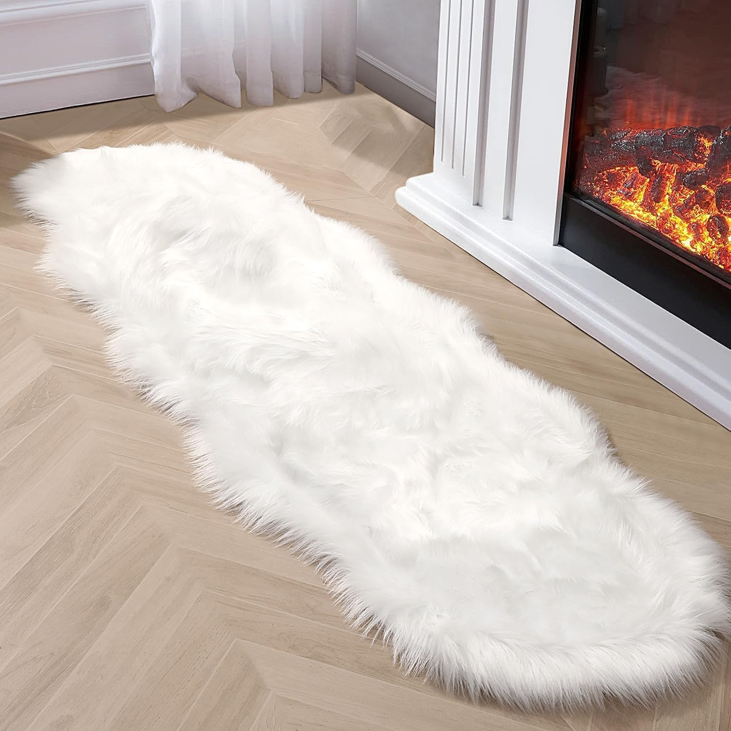 White Faux Fur Sheepskin Rug 2×6 Ft Fuzzy Rug Super Soft Fluffy Plush Area Rug U