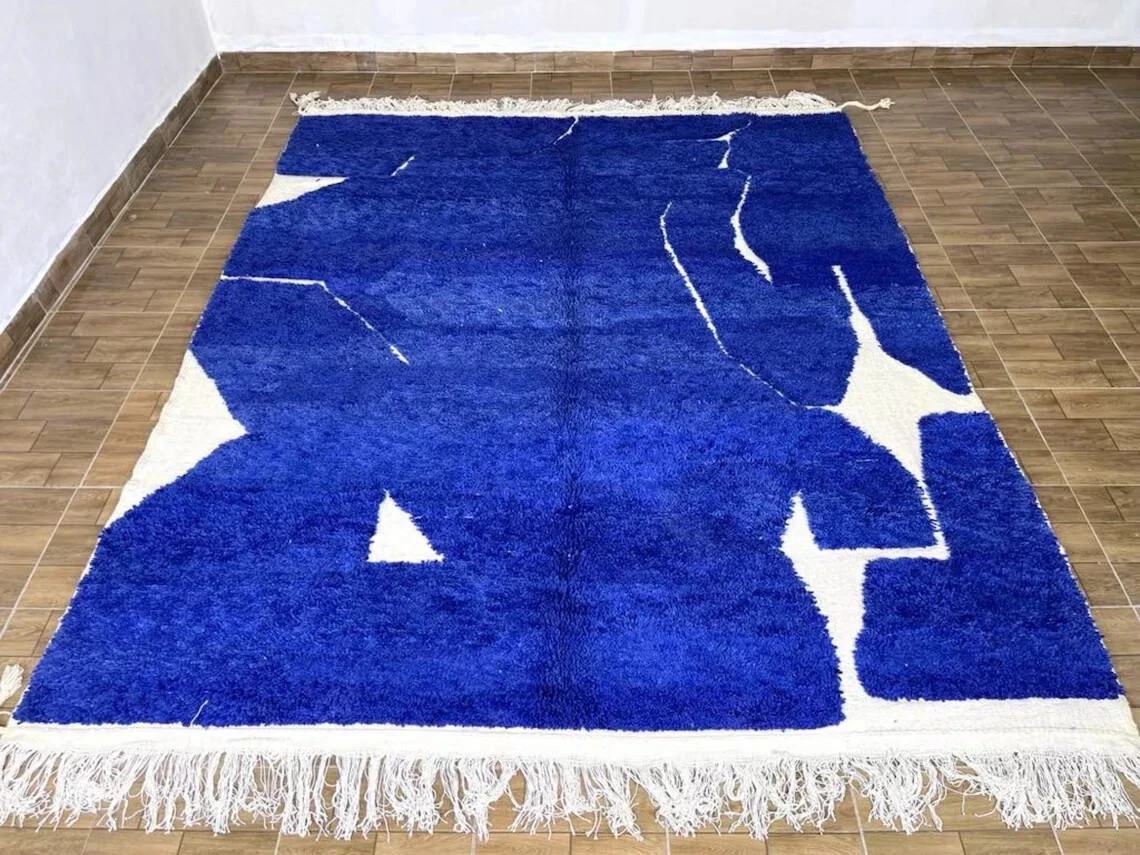 Moroccan rug blue Berber rug – Custom Moroccan rug Beni ourain rug living room