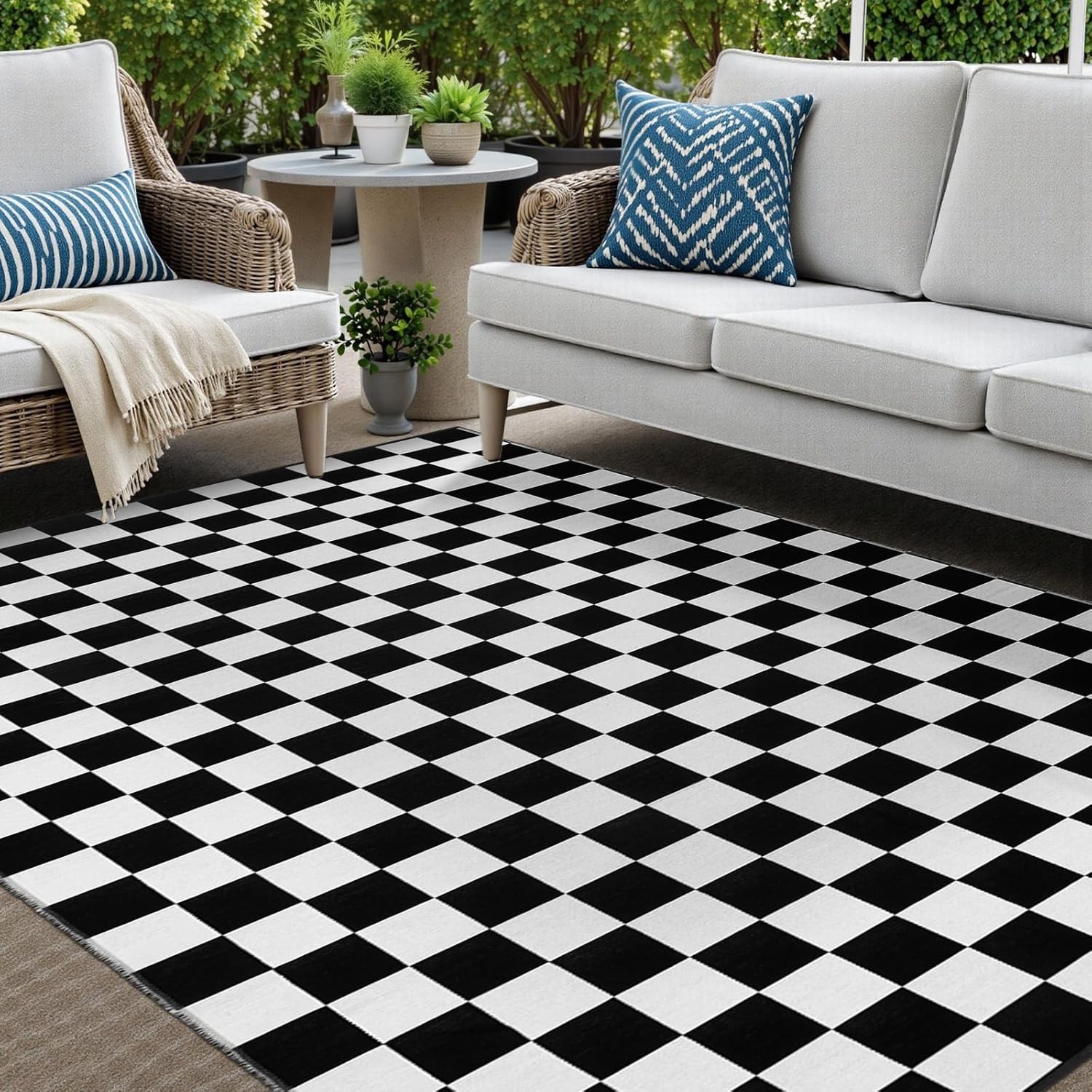 Checkered Rug, 5×8 Ft Black and White Rug, Retro Moroccan Checkerboard Rugs, …
