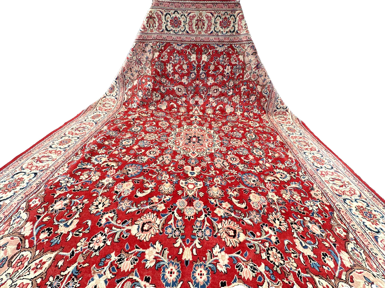 Auth: 40’s Antique Mahaal Rug Velvety Botanical Beauty Red 10×14 NR