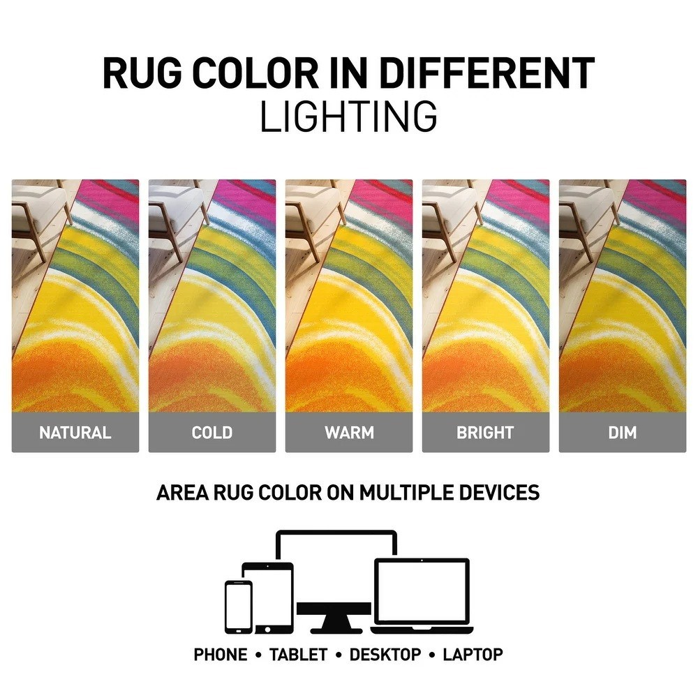 Bold Vibrant Abstract Area Rug Modern Colorful Swirl Home Decor Carpet Rainbow